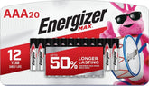 Energizer pilas MAX frontal mostrando pack de 20 y beneficio de larga duración