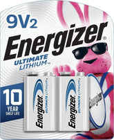 Energizer paquete frontal mostrando dos pilas 9V, mayor duración