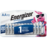 Energizer Ultimate Lithium AA front-packaging shows product and long-life benefit
