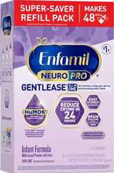Enfamil box front view showing NeuroPro Gentlease branding and benefits