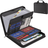 ENGPOW vista frontal de la carpeta ignífuga con cierre doble y asa, protege documentos