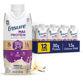 Ensure Max Protein front pack showing vanilla bottle and branding benefit of convenience