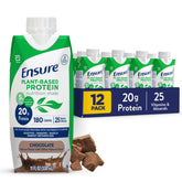 Ensure bottle front packaging showing chocolate flavor and plant protein benefits