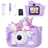 Envyvip purple camera front view showing buttons and unicorn design, inspires play