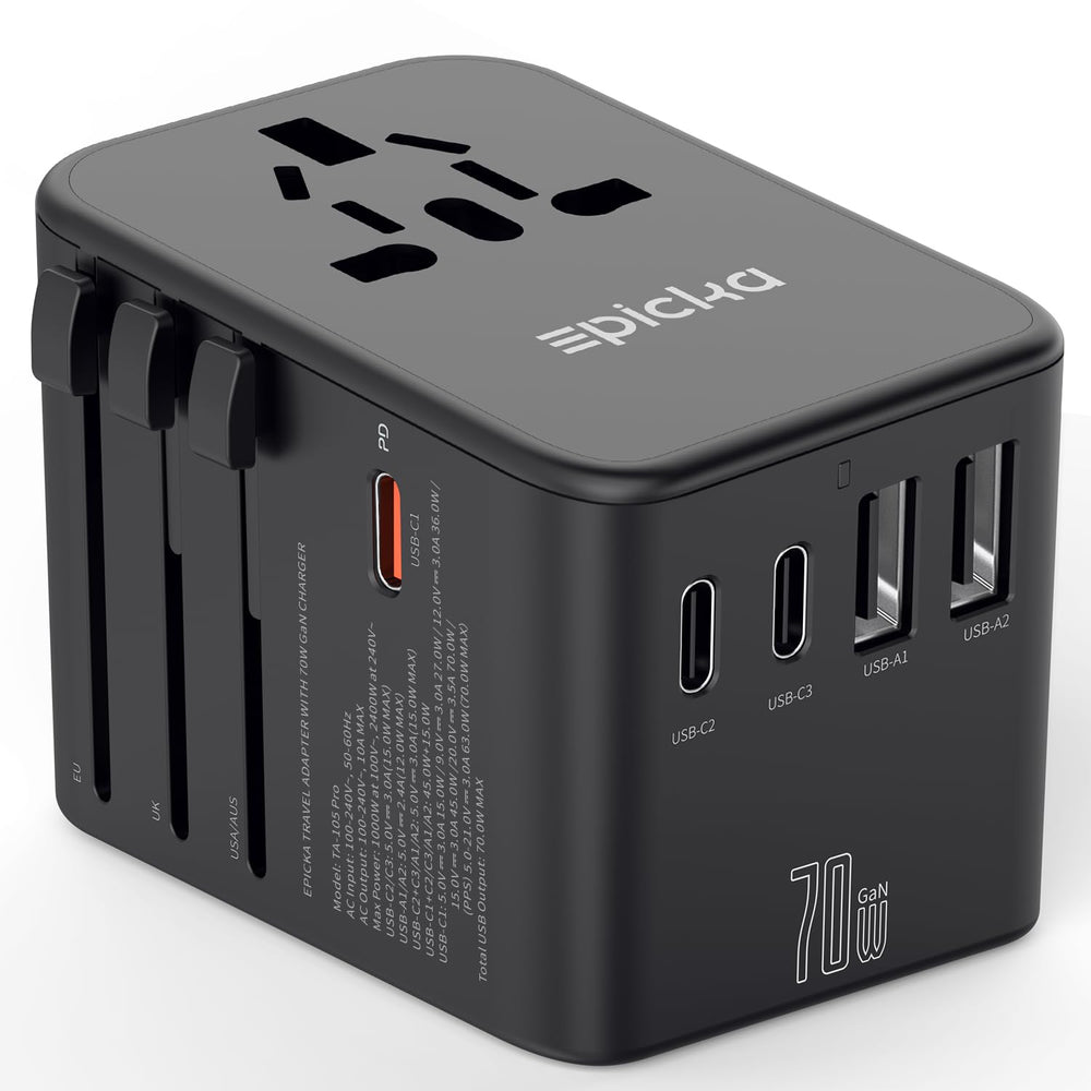 Epicka front view showing all ports and compact design for travel convenience