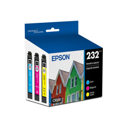 Epson pack 232 frontal mostrando cuatro cartuchos y beneficio de colores vivos