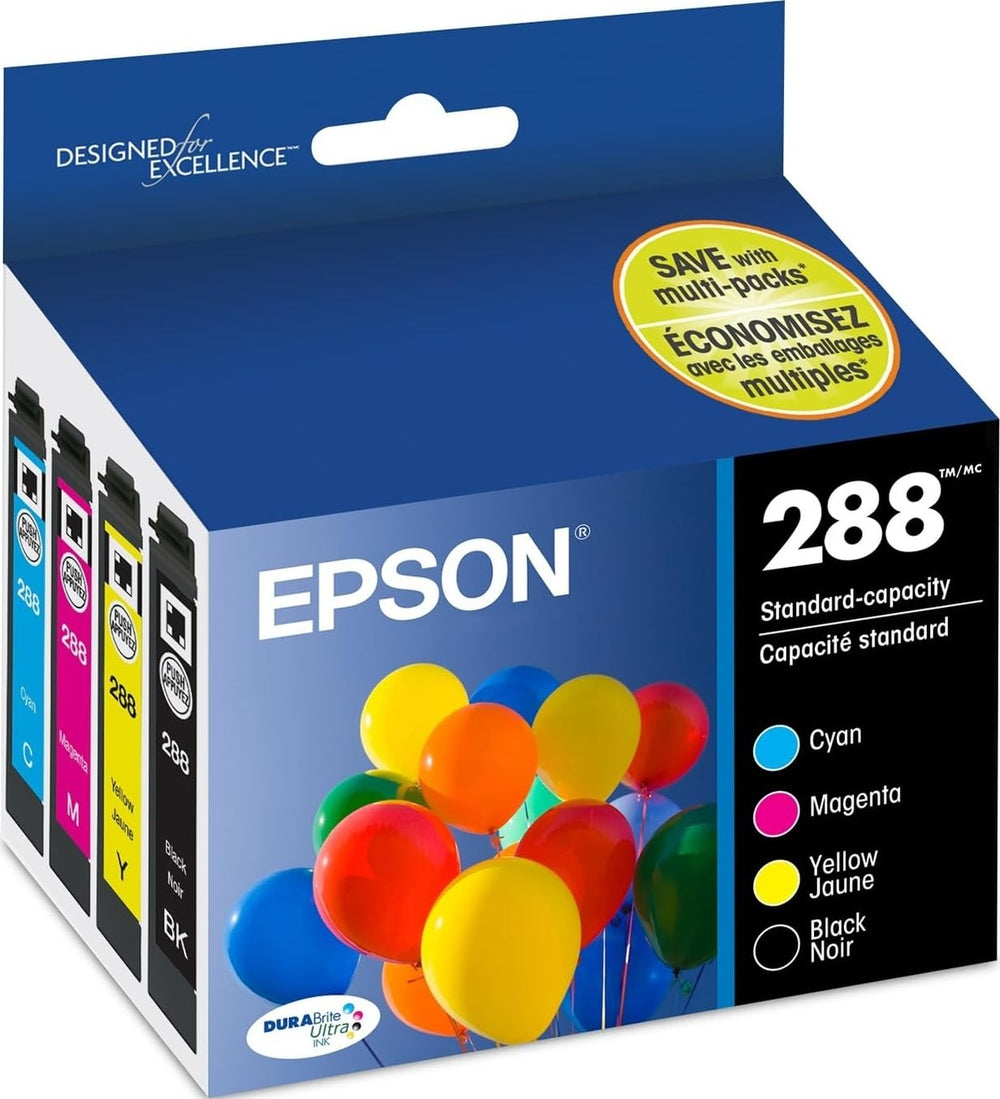 Epson pack 288 frontal mostrando caja y cartuchos, beneficio comodidad