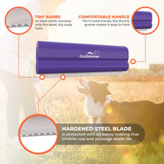 EquiGroomer in use on a small dog's leg for precise undercoat removal and comfort