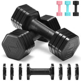 equipro front packaging showing compact adjustable dumbbells and benefits of space saving