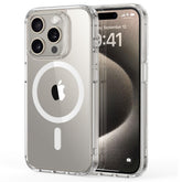 ESR funda frontal transparente que muestra el iPhone 15 Pro y resalta la estética