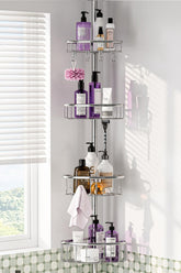ESSEME front view of four-tier corner caddy showing organized bottles and space savings