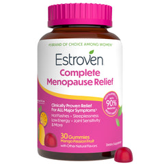 Estroven envase frontal mostrando 30 gominolas y marca para identificación rápida