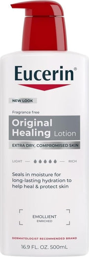 Eucerin botella frontal 16.9 oz mostrando diseño y cantidad