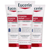 Eucerin front packaging three 8 oz tubes showing multipack convenience and supply