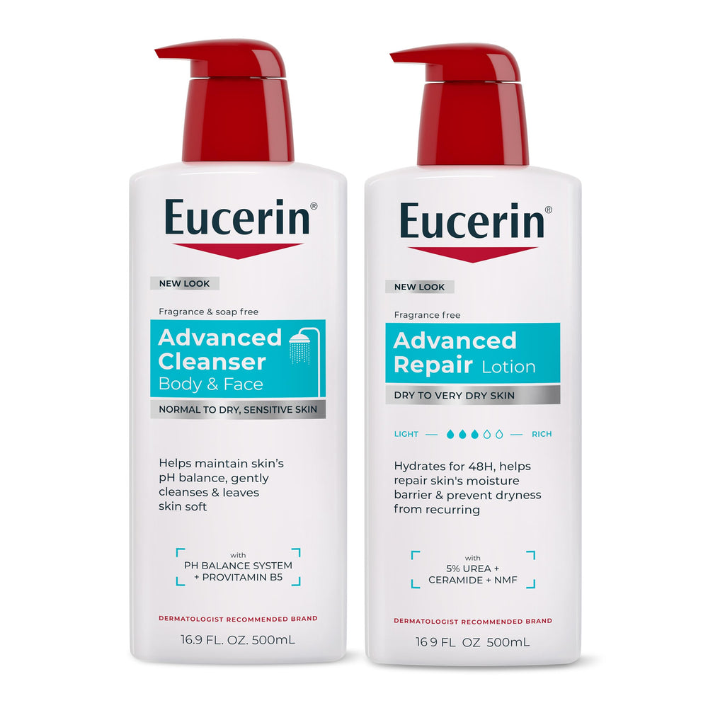 Eucerin pack frontal con limpiador y loción, rutina hidratante completa