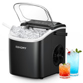 EUHOMY front view showing compact black countertop unit and fast ice production benefit