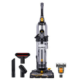 Eureka PowerSpeed front view showing powerful suction and wide nozzle benefit