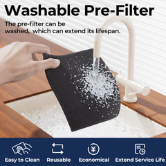 EVALIT ET066 washable pre-filter close-up capturing pet hair to reduce filter costs