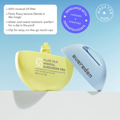 Evereden sunscreen fluid texture poured to show lightweight feel