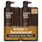 Every Man Jack front packaging showing amber sandalwood and clean design benefit of clear brand identity
