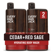 Every Man Jack front packaging showing cedar red sage scent and moisturizing benefits