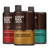 Every Man Jack front packaging showing three bottles and variety benefits