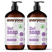 Everyone botella frontal pack de dos con etiqueta clara y beneficios ecológicos