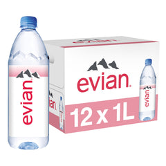 evian botella 1 L frontal mostrando diseño y facilidad de agarre