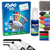 EXPO frente del pack mostrando todos los marcadores y accesorios, organización útil