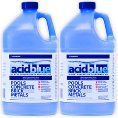 EZ POOLS envase frontal Acid Blue 2 galones mostrando etiqueta clara y seguro