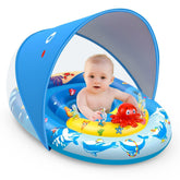 EZIGO front view of float showing canopy and playful ocean print for safety
