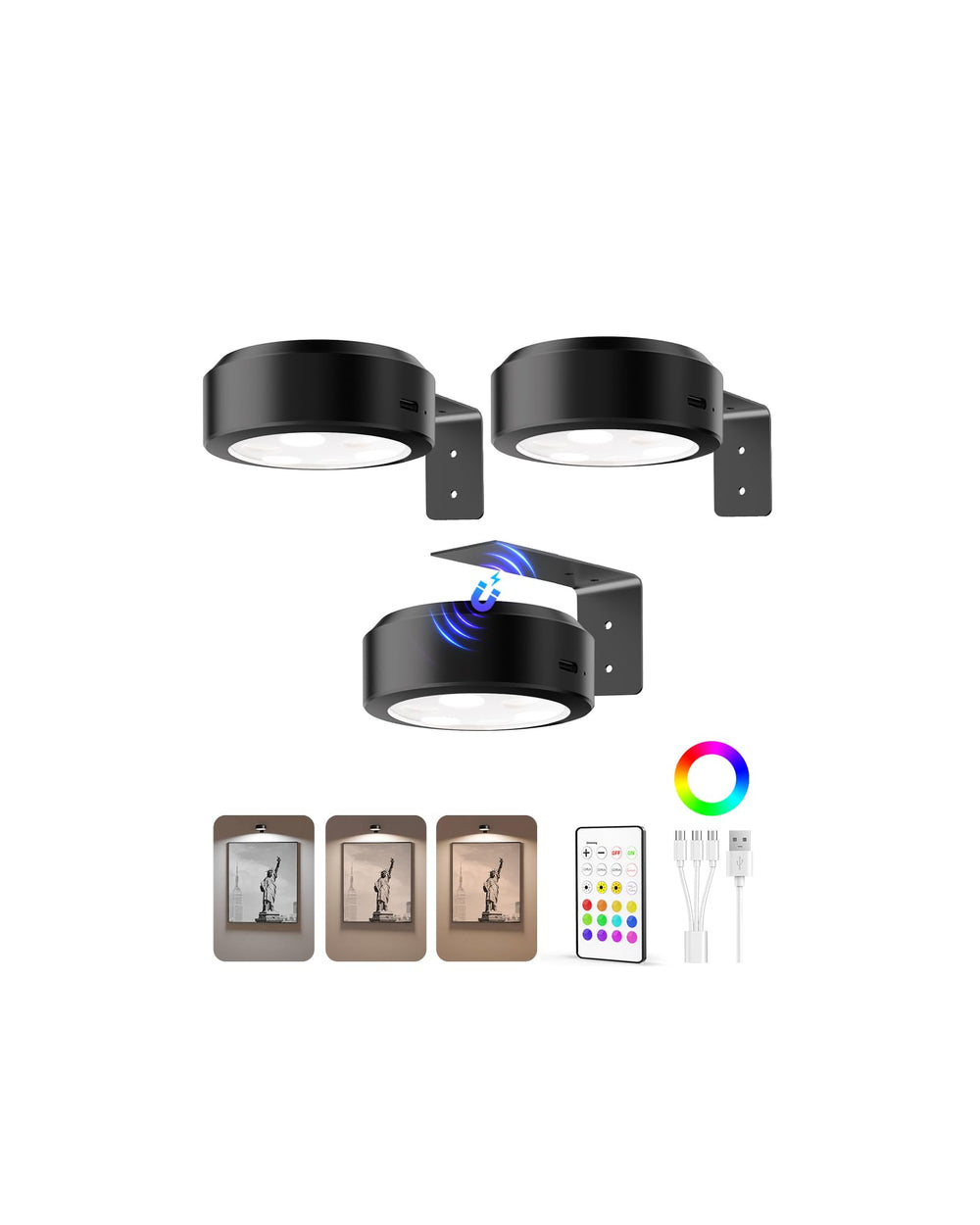 EZVALO foco frontal iluminando un cuadro con luz uniforme y realce de colores