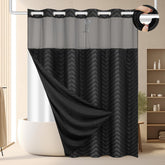 FADOTY black curtain front view showing built-in rings and neat drape for quick hanging