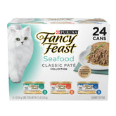 Fancy Feast frente del empaque mostrando variedad de sabores y conveniencia