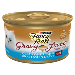 Fancy Feast lata frontal que muestra la variedad y atrae con su diseño