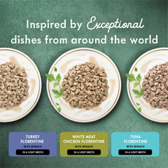 Fancy Feast Purina Medleys Florentine tuna serving in bowl illustrating enticing aroma