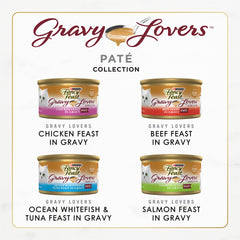 Fancy Feast textura de paté en salsa en primer plano, apetitoso y nutritivo