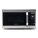 Farberware front view of stainless microwave showing compact countertop fit and reliable heating