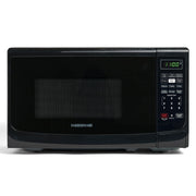 Farberware microondas frontal negro muestra diseño compacto y eficiencia
