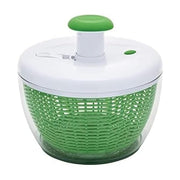 Farberware front view of pump salad spinner showing full unit and lid, quick prep benefit