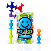 Fat Brain Toys Squigz front packaging showing 24 colorful suction pieces