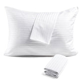 FAUNNA front view of four white pillow protectors showing neat packaging and uniform look