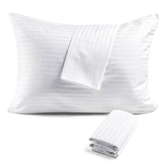 FAUNNA front view of four white pillow protectors showing neat packaging and uniform look