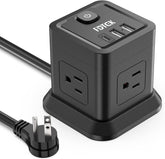 FDTEK cubo frontal mostrando 4 enchufes y 3 puertos USB, organización eficiente