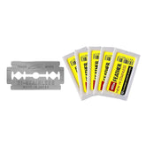 Feather paquete frontal de cincuenta cuchillas mostrando marca y cantidad, ahorro y disponibilidad