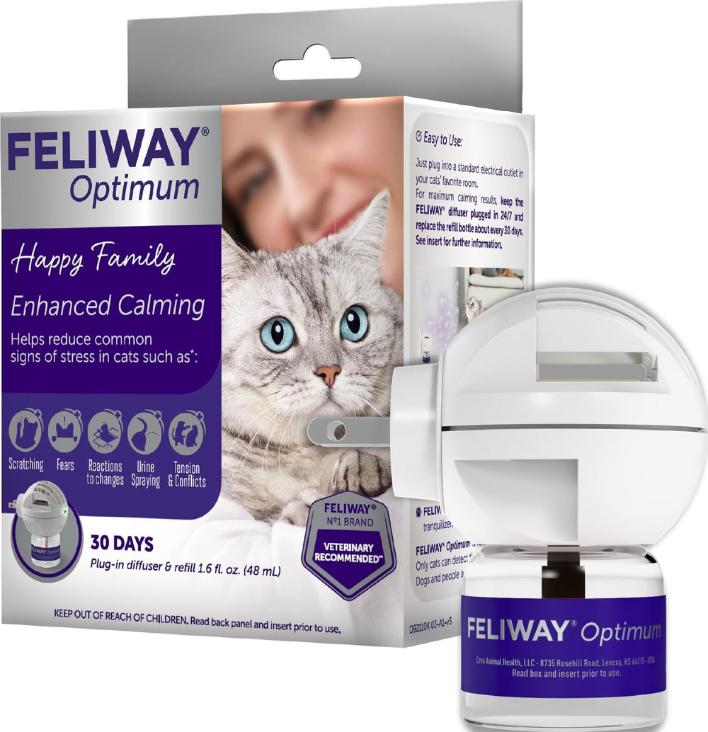 FELIWAY Optimum front packaging showing kit benefits and coverage
