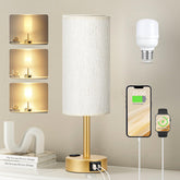 Fenmzee front view gold nightstand lamp showing elegant silhouette and space-saving design