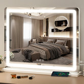 FENNIO front view of mirror showing full-width reflection and balanced lighting benefit