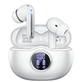 Fhumsh A10 front view showing charging case and earbuds for portable storage
