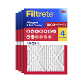 Filtrete front packaging showing MPR 1000 MERV 11 benefits and 4-pack